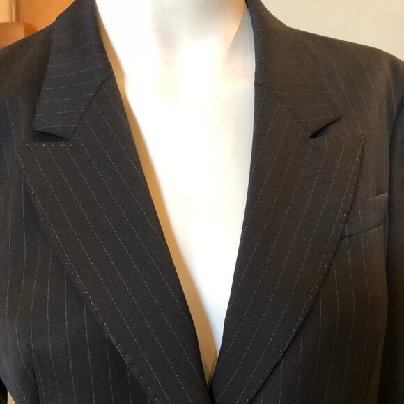 Hugo Boss Classic Notch Collar Lined Pin-Striped Wool Blazer Black Sz 10 - Picture 2 of 5